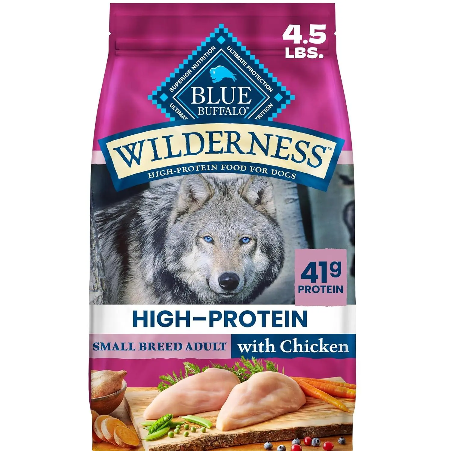 Blue Buffalo Wilderness Chicken Small Breed Adult Dry Dog Food, 4.5 lb | 41g Protein, Real Chicken #1 Ingredient, High Protein Plus Wholesome Grains, Supports Higher Energy Needs