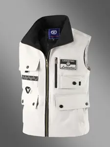 Men's Stand Collar Vest with Multiple Pockets, Outdoor Sports Vest, Casual Daily Wear, Sporty Style, Spring & Fall Fashion