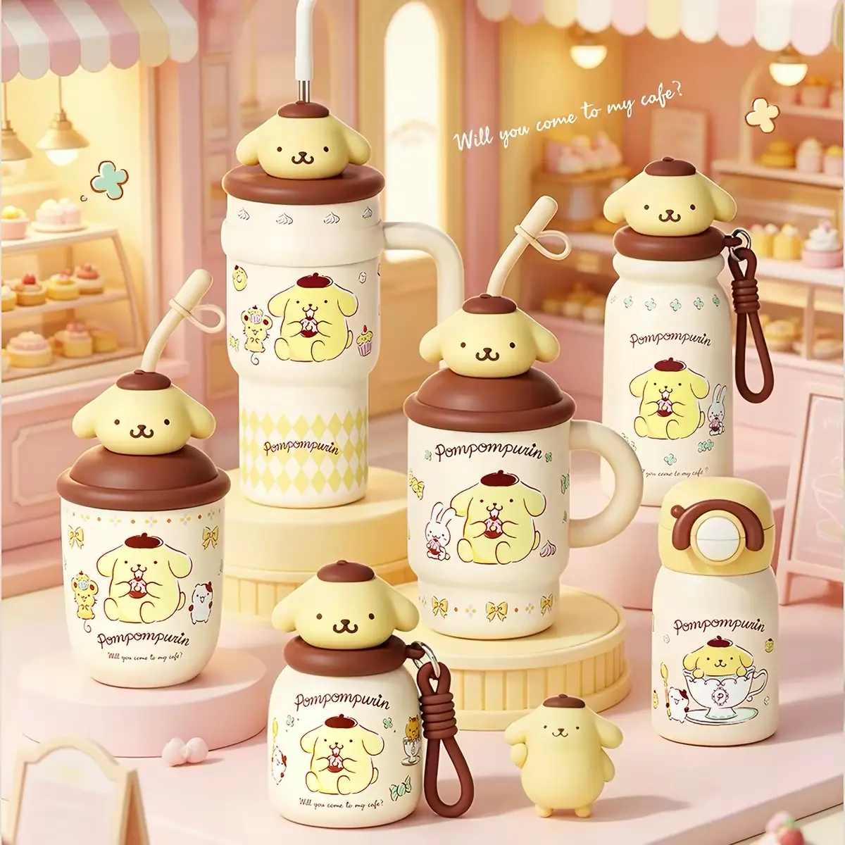 Miniso Pudding Dog Insulated Cup with Large Capacity Water Cup for Girls, Sanrio High Beauty Ice King Cup