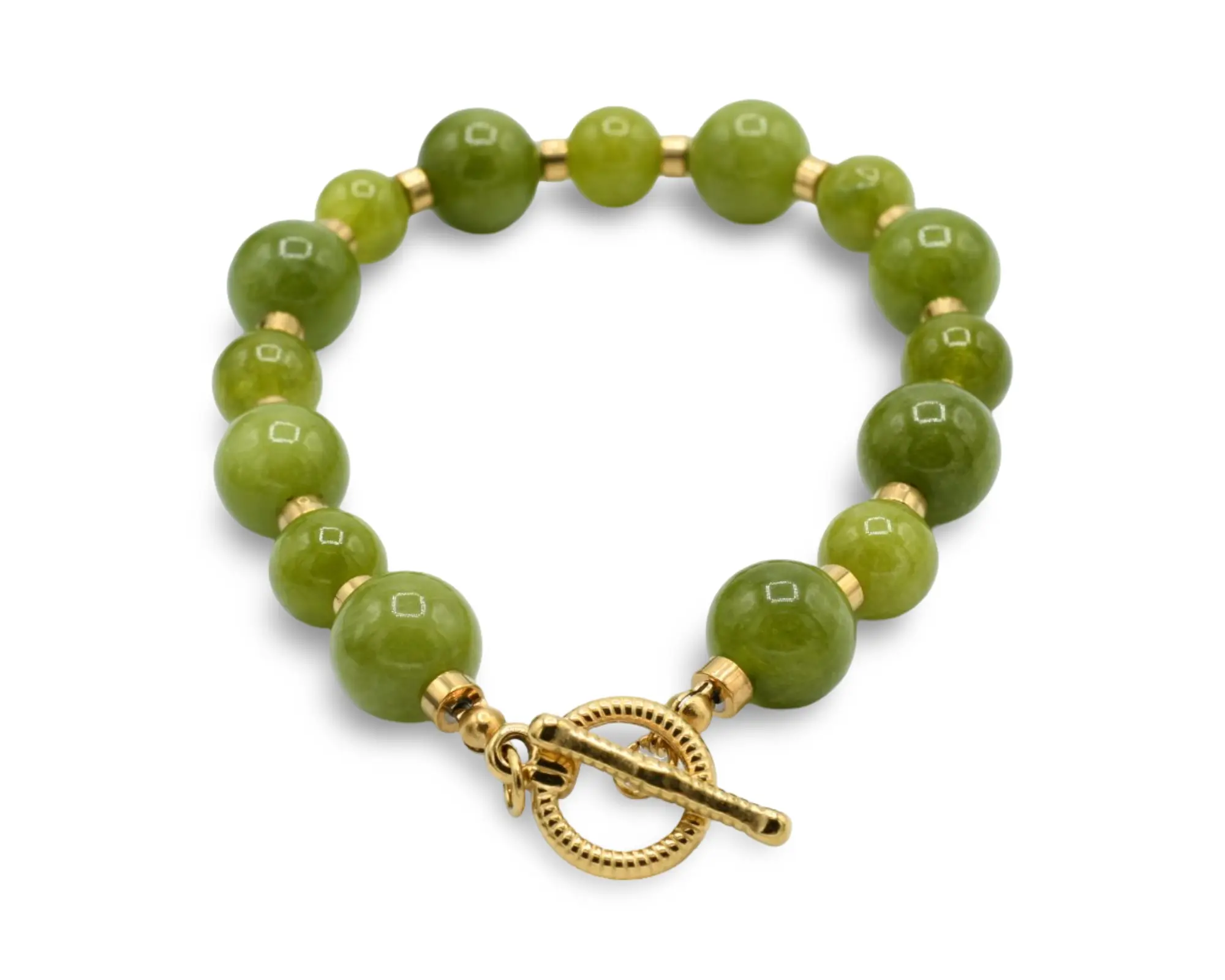 Light Olive Green Natural Quartz Bracelet - Stainless Steel & Gold Plated, Versatile for All Ages