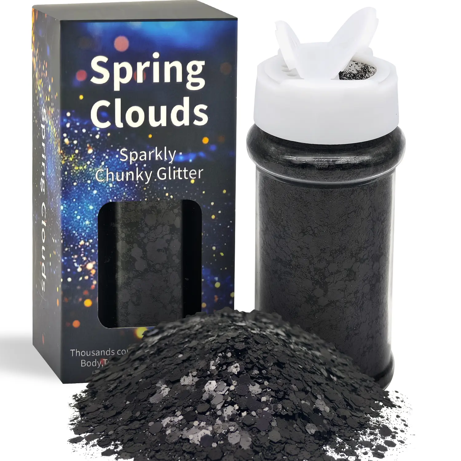 2oz/56.7g Single Bottle Chunky Glitter, White Holographic & Black Matte Cosmetic Glitter, for Body Face Nail Makeup, Festival Party, DIY Resin Tumbler Jewelry Art Crafts | Individual Pack