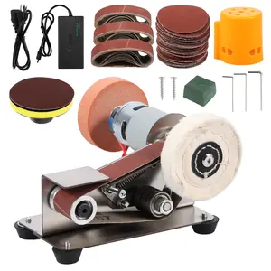 Mini Belt Sander US 15 Degree Stainless Steel Electric Belt Grinder 7 Adjustable Speed Electric Polishing Sanding Machine Small Electric Belt Sander with Sanding Belt for Metal Jewelry