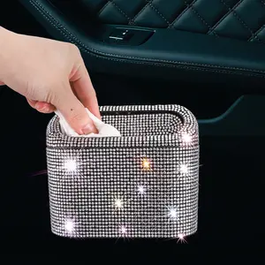 1pc Rhinestone Car Paper Holder, Luxury Water Drill Car Napkin Box, Creative Shiny Car Paper Organizer, Universal Armrest Seat Back Paper Box