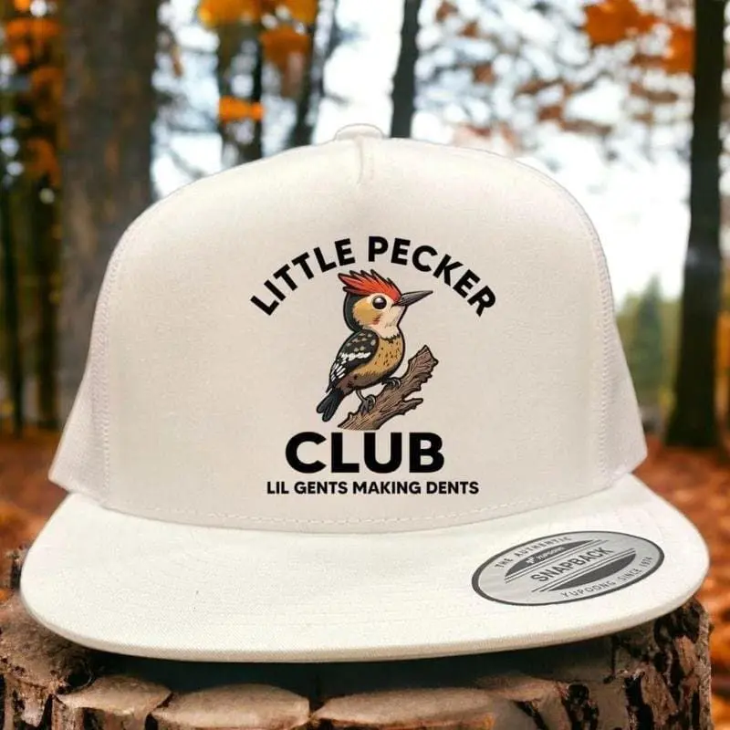 Funny Retro Little Pecker Club Embroidered Patch Flat Bill Mesh Snapback Cap Hat QUICK ORDER Little Pecker Club Member Hat- WH patch | Blk  main image 4