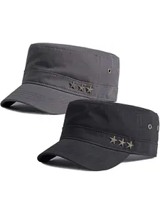 2 Pack Men's Casual Military Caps Cadet Army Caps Vintage Flat Top Cap Flat Bill Hat