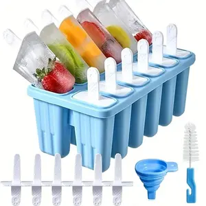 12-Cavity Silicone Popsicle Molds, Easy Release with Reusable Sticks, Funnel & Cleaning Brush, Ideal for Homemade Ice Pops, Fruit Infusions, Party Treats