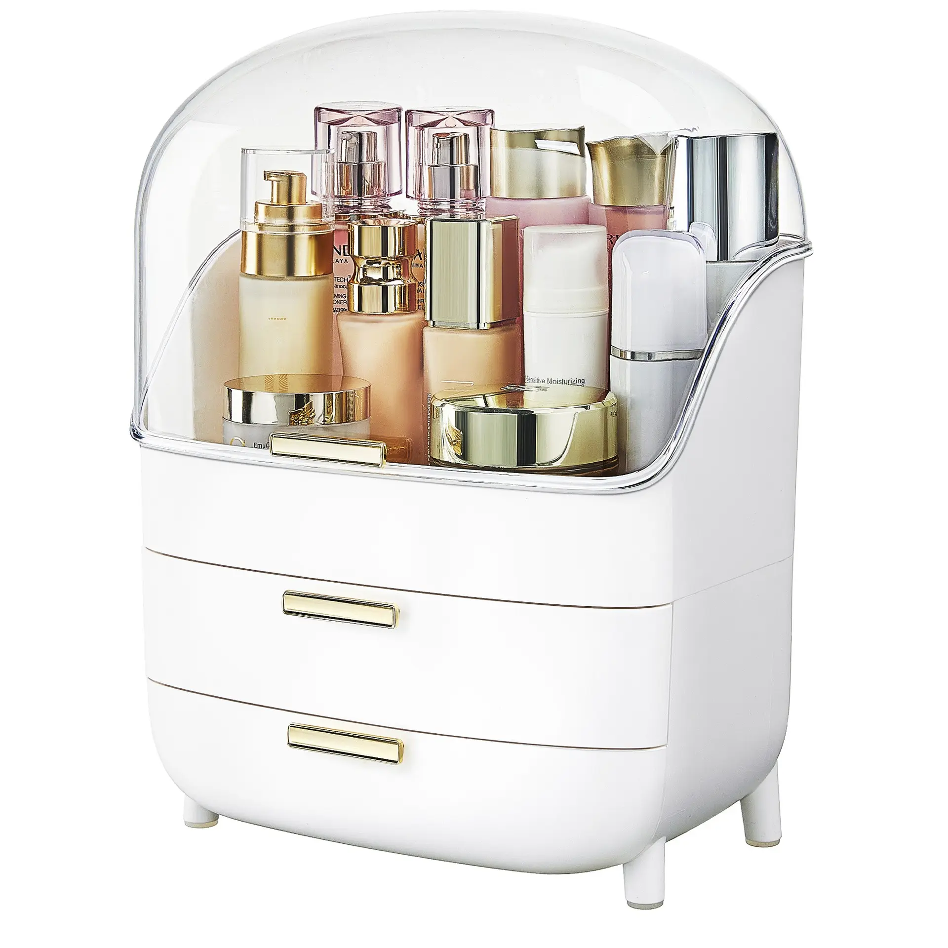 Cosmetic Storage Box Desktop Drawer Makeup Organizer, Lipstick Perfume Mask Skincare Holder with Cover Dustproof Display Case