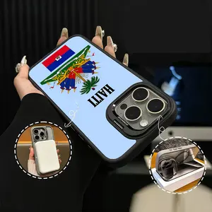 Haiti Flag pattern Design Red and blue element collage Style Magsafe Casing For iphone 17 16 15 14 13 12 11 PRO PLUS MAX AIR Hard TPU Metal lens frame Film Shockproof Protection Anti-Drop Protective Protector Camera Holder Phone Cases Shell Cover L1726