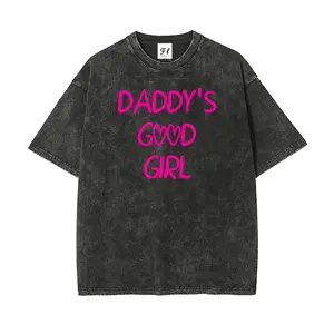 Daddy's Good Girl Unisex Washed Cotton T-Shirt, Funny Slogan Graphic Tee, Y2K Aesthetic Vintage Streetwear Casual Top