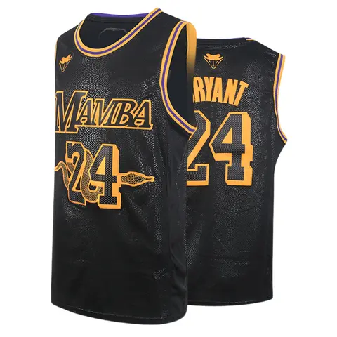 Men's Black Mamba 24 Bryant Sewn Embroidery Snake Pattern Fabric Basketball Apparel Jersey - Lightweight, Breathable, Sweat-Absorbing, Drip-Dry 2025 Yellow Black 5 Champions Professional Outdoor Sports Jersey Shirt (Cold Wash Safe)