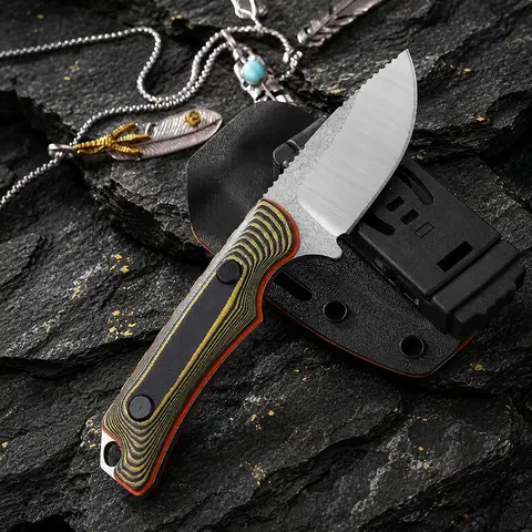 Compact Full-Tang Survival Knife - 8Cr13MoV Stainless Steel Razor-Edge Blade, 2-Tone G10 Ergonomic Grip, Slim Kydex Sheath, 6.42 in Long, 0.138 in Thick, 0.26 lb Lightweight Bushcrafting Gear for Hunting,Camping - Unisex Survival Equipment