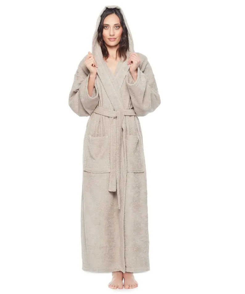 Women's Hooded Empress Turkish Cotton Terry Bathrobe Full Length Long