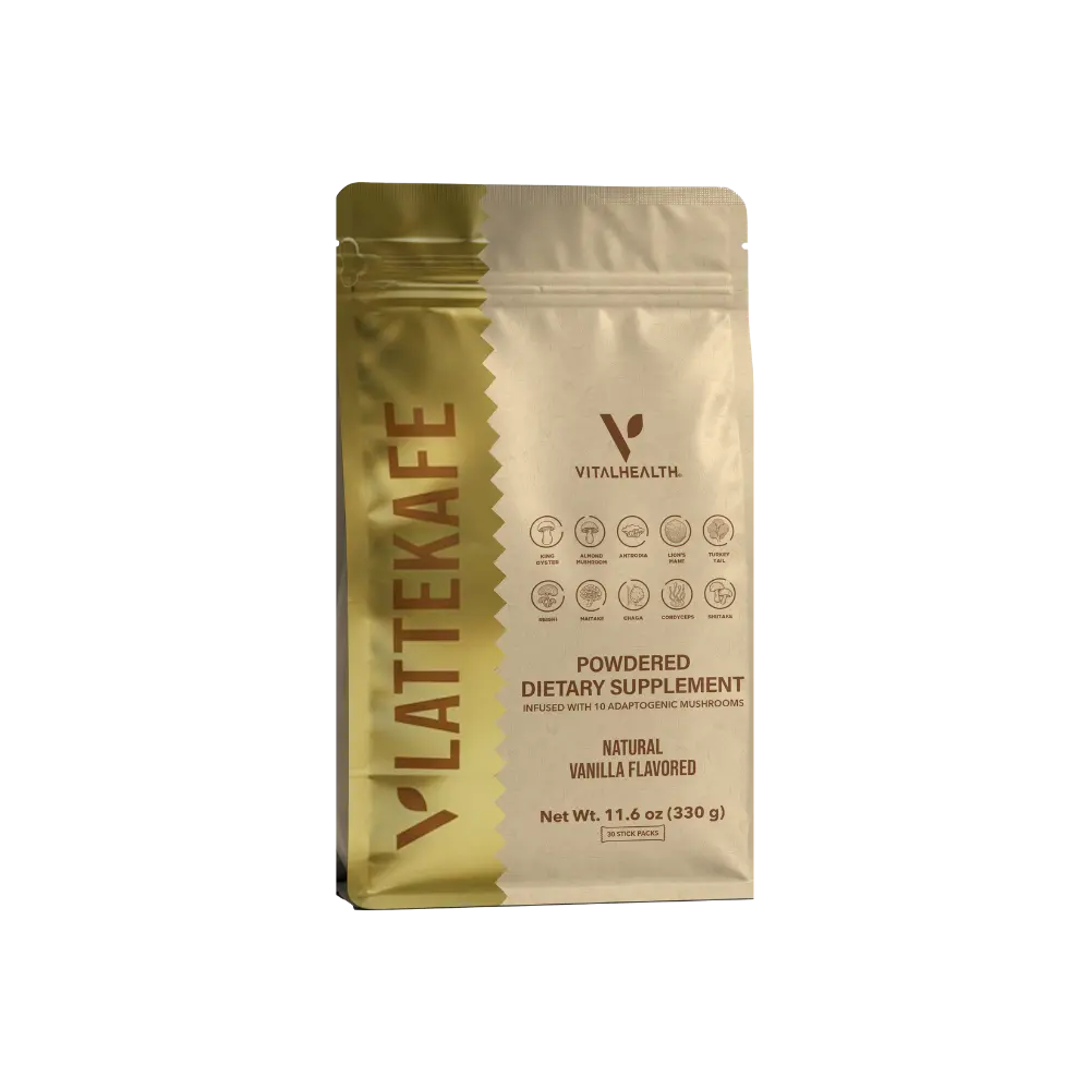 LATTEKAFE - Natural Vanilla Flavor | Premium Coffea Arabica Powder Supplement with Lion's Mane, Shiitake, Maitake, Turkey Tail, King Oyster, Biotin & Black Pepper | Supports Natural Energy & Overall Wellness - Mushroom Supplement