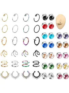 Fake Nose Ring - Stainless Steel Fake Nose Rings for Women Small Faux Septum Nose Ring Stud CZ Lip Ring Stud Nose Cuff Cartilage Earring Small Non Piercing Nose Ring Faux Piercing Jewelry