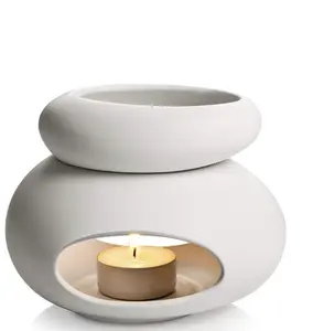 White Ceramic Essential Oil Burner, Modern Handmade Aromatherapy Oil Diffuser, Wax Melt Burner with large shallow bowl Light Perfume