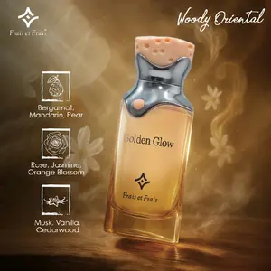 Frais et Frais Golden Glow Woody Oriental Perfume with Bergamot Mandarin Pear Rose Jasmine Orange Blossom Musk Vanilla Cedarwood
