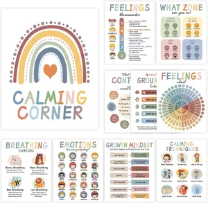 12 Calming Corner Posters for Kids Classroom Decorations, (10X8) - Calm Down Corner, Mental Health Poster for Toddlers, Feeling Charts Poster Kids Educational Posters Classroom Teacher Must Haves for Preschool Wall Art Decorations