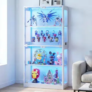 Display Cabinet with Glass Doors 4-Tier, 7 Vibrant Colors 3 Dynamic Lighting Modes, HD Glass Storage Cabinet with Human Body Sensor for Curio, Trophy, Collectibles, Modern Storage Cabinet, Multi Layer Cabinet