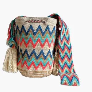 Women's Handmade Authentic Colombian Wayuu Crochet Mochila - Boho Style Crossbody Shoulder Bag