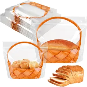 110 count Clear Plastic Bread Bags with Handle, Zippered  Bag for Homemade Bread,Freezer Bread Packaging Bags with Basket  for Cookie Toast Loaf Bakery Cafe (50 * 12.6In,60 * 11.5In)