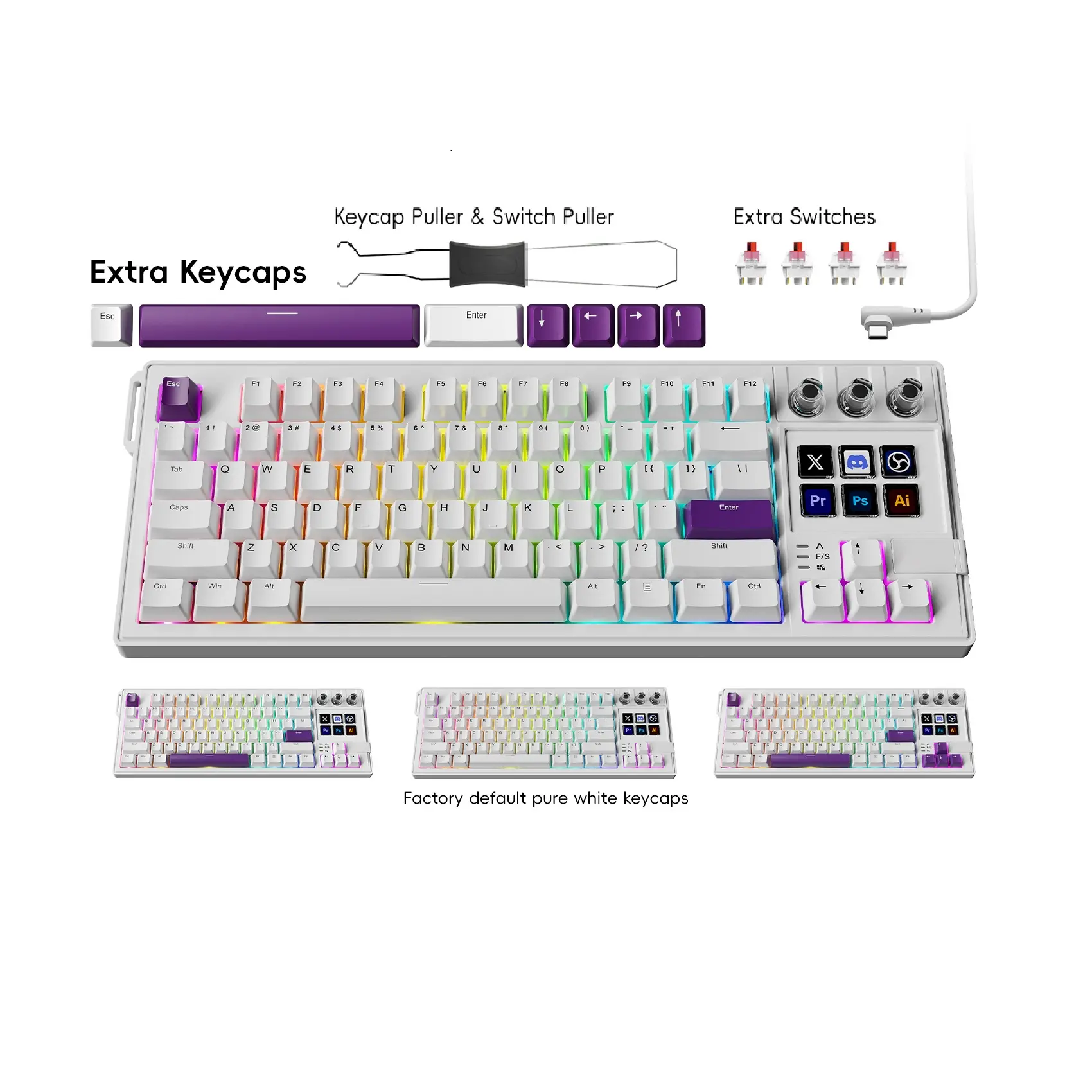 MiraBox K1 Pro 87-Key RGB Mechanical AI Keyboard - Programmable Stream Controller with 6 LCD Keys, 3 Custom Knobs, 1×USB-C to USB-A Cable, 1×Quick Start Guide, 100+ Icon Libraries for Streamers, Content Creators, Gaming | Windows/macOS, Rgb Wired Keyboard