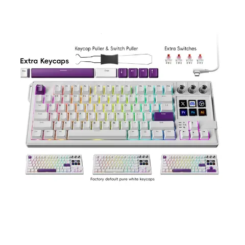 MiraBox K1 Pro 87-Key RGB Mechanical AI Keyboard - Programmable Stream Controller with 6 LCD Keys, 3 Custom Knobs, 1×USB-C to USB-A Cable, 1×Quick Start Guide, 100+ Icon Libraries for Streamers, Content Creators, Gaming | Windows/macOS, Rgb Wired Keyboard