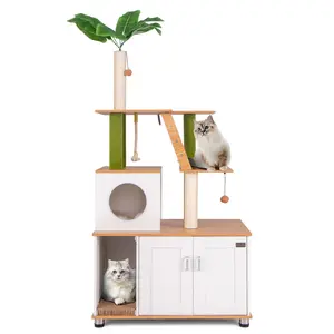 COSTWAY - Hidden Cat Washroom with Cat Tower for Indoor Cats-White