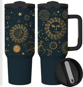 Tarot Witchy Moon Tumblers,Halloween Gothic 40 Oz Insulated Stainless Steel Tumbler with Handle,Goth Mystery Travel Coffee Mug,Halloween Spooky Gifts for Women Men Friends,1 Pcs