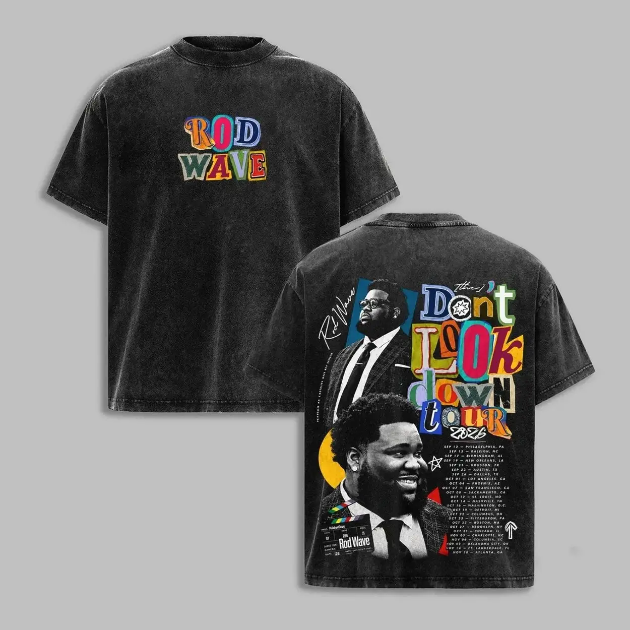 Rod Wave Don't Look Down Tour 2026 Vintage Wash T-Shirt, Two Sided Rap Concert Tee, Hip Hop Graphic Oversized Shirt, Music Fan Gift, Oversized Music Fan Gift, RodWave, DontLookDown, RodWaveTour, HipHop, RapMusic, HipHopCulture, RetroTee D2H