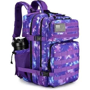 Military Tactical Backpack for Men and Women 45L Army 3 Days Assault Pack Bag Large Rucksack with Molle System - Purple