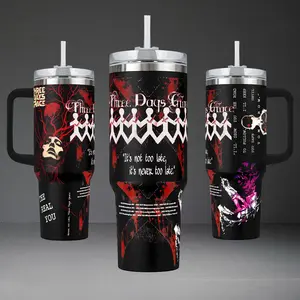 Three Days Grace Band 40oz Insulated Tumbler with Handle, Rock Music Vintage Graphic Travel Mug, It's Not Too Late Double Printed Vacuum Flask, Alt Rock Fan Gift, Heavy Duty Stainless Steel Cup with Straw