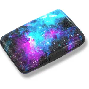 Credit Card Holder, Mini RFID Small Aluminum Card Wallet, Blocking Slim Metal Business Card Case, RFID Blocking Front Pocket Wallet Hard Case CC Holder for Men Women, Nebula Galaxy