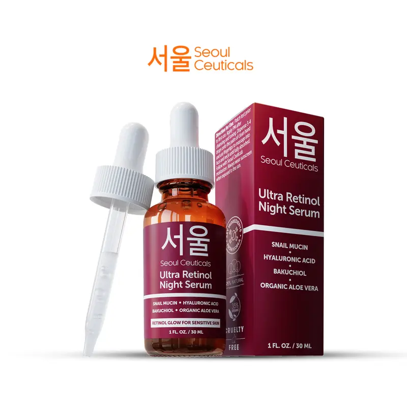 Ultra Retinol Night Serum - SeoulCeuticals - 1% Korean Retinol + 97.5% Snail Mucin + Hyaluronic Acid + Bakuchiol - Cruelty Free K Beauty for Sensitive Skin 1oz - Hydrate, Moisture, Soothing