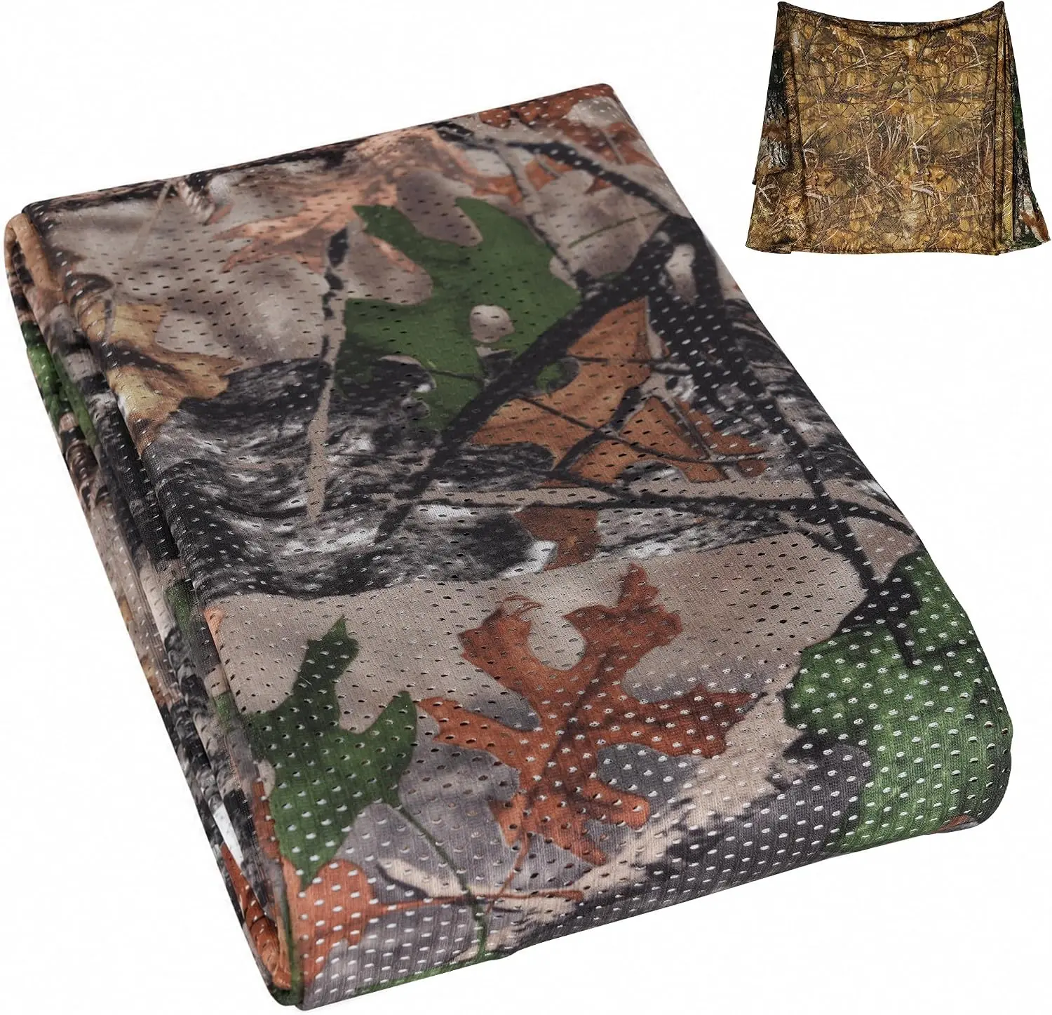 Double Sided Camo Pattern Mesh Fabric, Quiet, Soft, Cut-to-Fit Camo Netting - Quiet Covering for Hunting, Climbing Deer Stands, Hunt Gear Accessories (Leaf & Dry Grass, 10Yd)