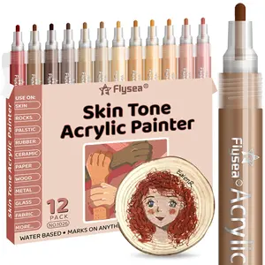 Skin Tone Acrylic Pigment Marker Set, 12pcs/box Water-based Pigment Marker Pen, Suitable for Painting, Sketching, Journaling and Photo Album Making, Acrylic Paint Markers, Art Markers Set