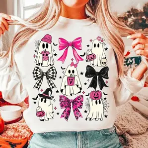 Coquette Halloween Shirt, Halloween Pumpkin Shirt, Cute Ghost Sweater, Spooky Season Hoodie, Social Club Shirt, Halloween Mama Shirt, Girly Coquette Bow Shirt, Summerween Womenswear Tops Underwear Women Lady Crewneck Long Sleeve Round Neck