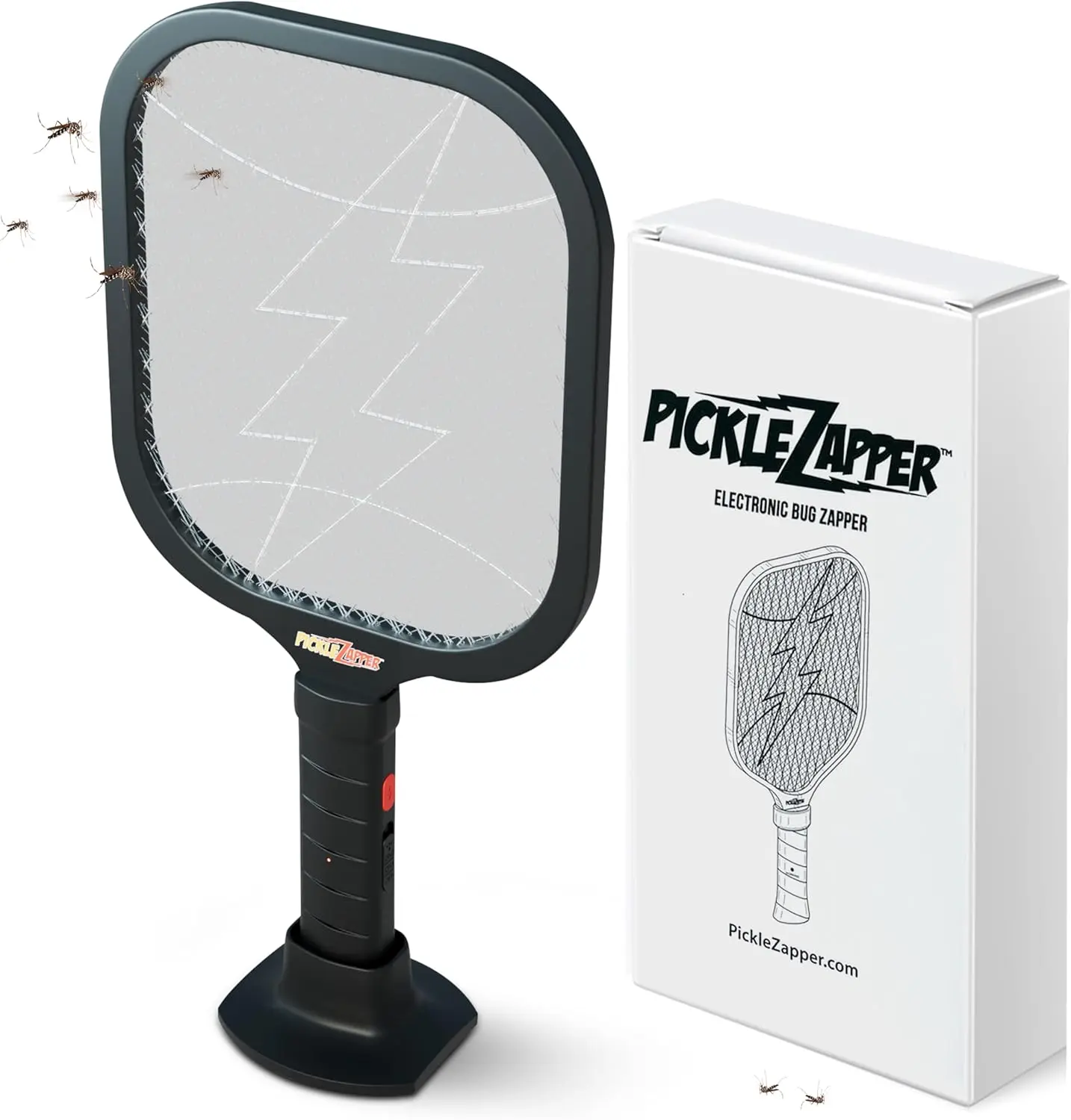 PickleZapper Electric Fly Swatter Bug Zapper Racket | 3800V Mosquito & Fly Killer | UV Light Bug Zapper with Stand | Handheld Mosquito Racket