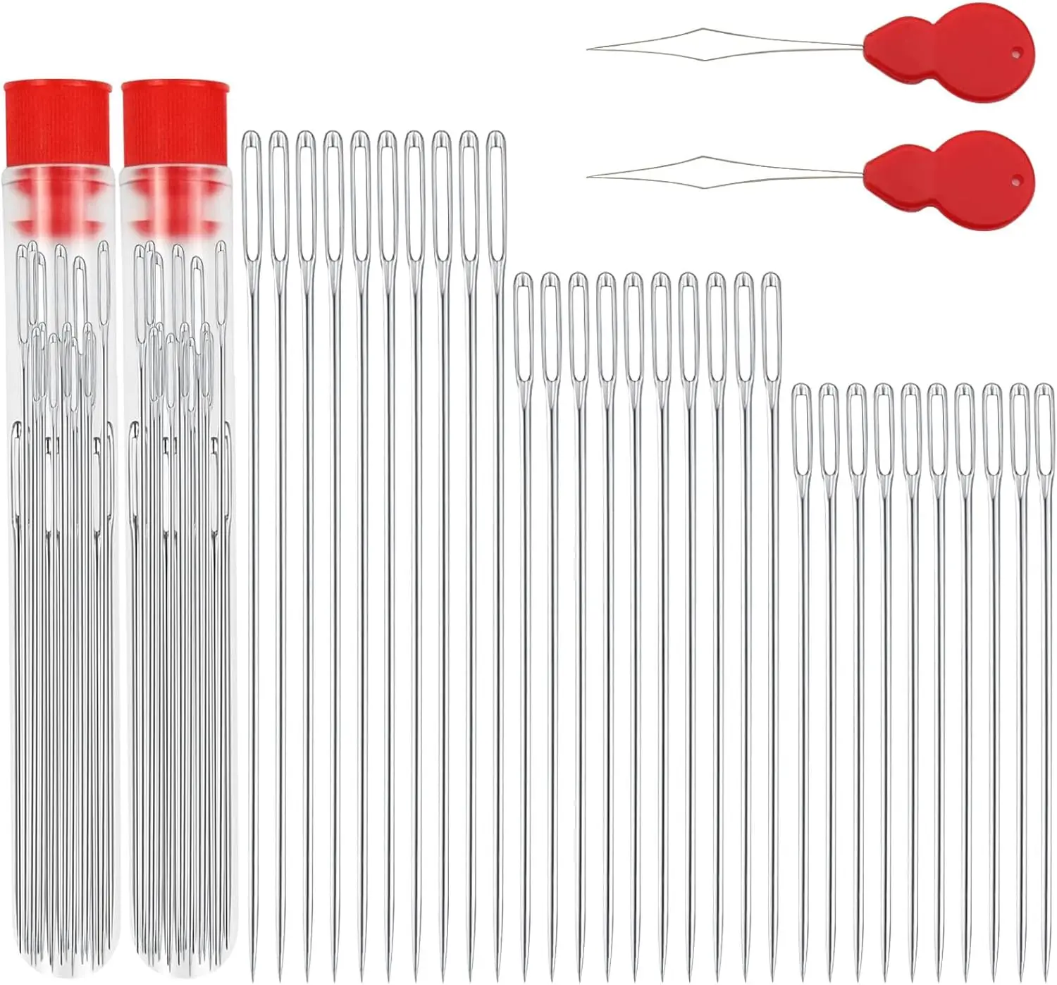 60 PCS Large Eye Hand Sewing Needles Set - 3 Sizes Leather Embroidery Thread Needles, Stainless Steel Hand Quilting Needles with Threader - Ideal for Hand Sewing, Art, and Crafts