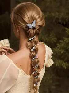 Butterfly Phone Line Sweet Hair Tie, High Elasticity Ponytail Holder, Twist Braid Headband, Bubble Braided Hair Rope for Women