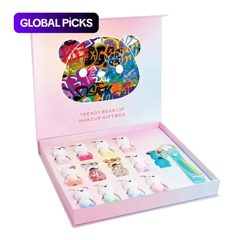 Bear Lip Glaze Set, Cute Natural Lip Gloss with Pendant Design, Lip Makeup Accessory #GLOBAL PICKS