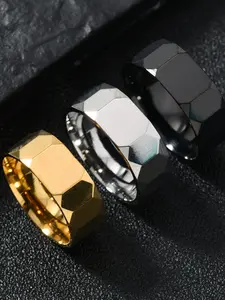 Men's Titanium Steel Ring, Titanium Wedding Band, Simple Versatile 8mm Multi-Faceted Diamond Shape Design, Durable Stainless Steel Jewelry