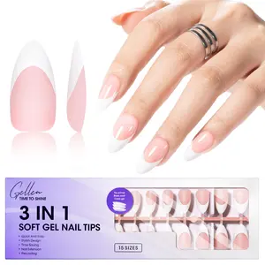 Gellen Soft Gel Nail Tips - Milky Almond Press on Nails French-  NO GLUE INCLUDED