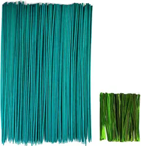 100PCS 18" Plant Sticks Support with 100PCS Green Garden Ties, Green Bamboo Sticks, Garden Wood Plant Stakes