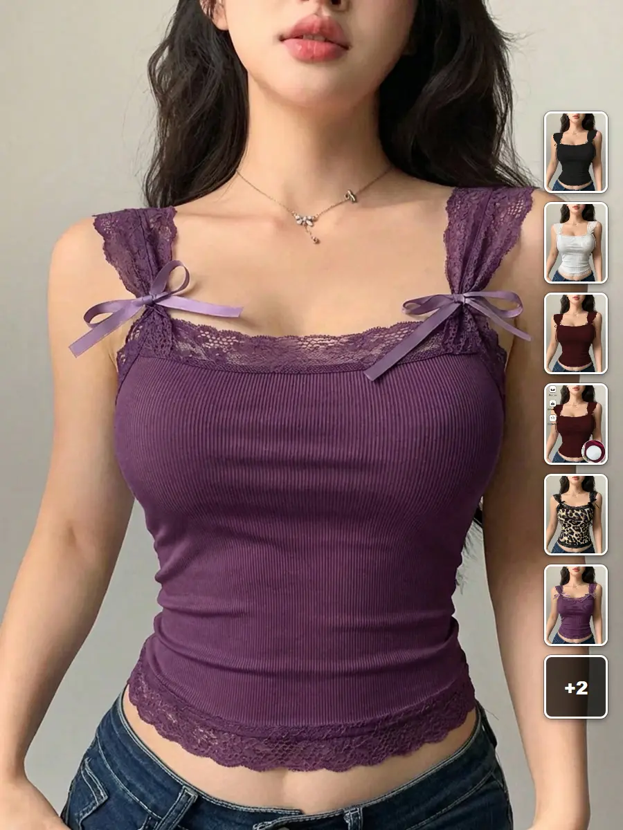 Lace Trim Camisole Tie-Up Fitted Built-In Padded Going Out Date Night Summer