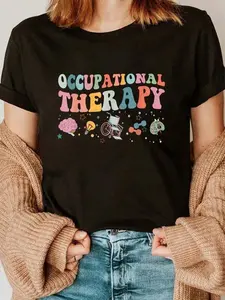 100% pure cotton Occupational Therapy Shirt Occupational Therapist OT T-Shirt Round Neck Short Sleeve T-Shirt Women's Graphic Tees Cute Summer Women Tops Puppy Kepp Black printed t-shirts for women
