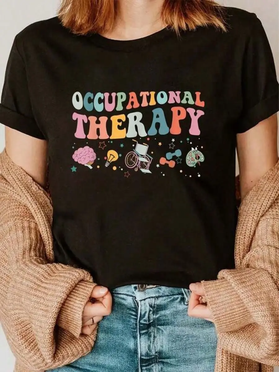 100% pure cotton Occupational Therapy Shirt Occupational Therapist OT T-Shirt Round Neck Short Sleeve T-Shirt Women's Graphic Tees Cute Summer Women Tops Puppy Kepp Black printed t-shirts for women