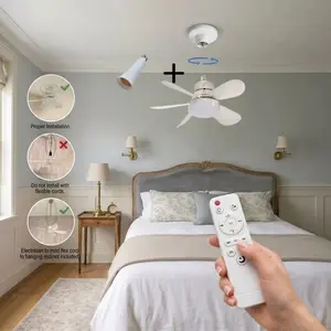 20.5-inch Socket Fan Light with Extension Rod, Screw in Ceiling Fan Lights, E27 Bulb Socket Base, 3 Smart Speeds, Stepless CCT Dimmable (3000K-6500K), Ultra-Quiet, 2 Timers, Remote, for Bedroom Garage Kitchen