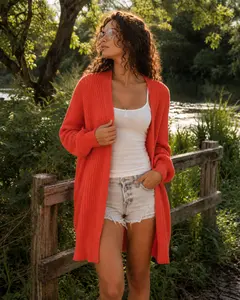 Rust Breeze Open-Knit Longline Cardigan
