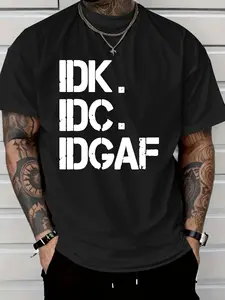 Men's Short Sleeve IDK IDC IDGAF Print Casual T-shirt, Crew Neck Tee Tops for Summer Outdoor Daily Wear