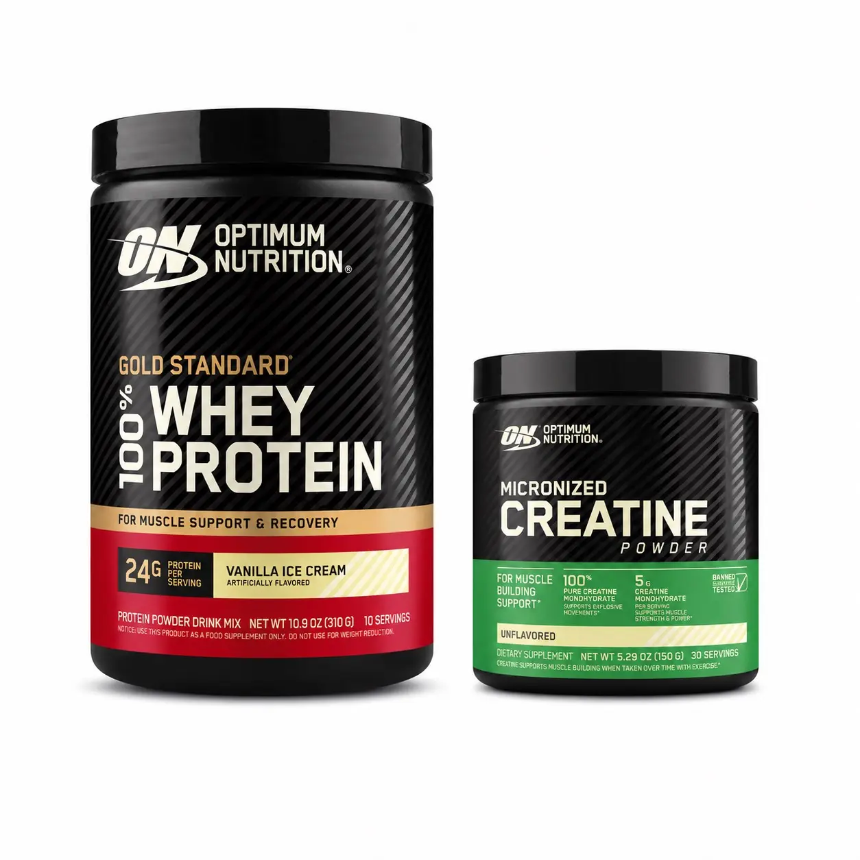 Optimum Nutrition Gold Standard Whey Protein Supplement + Micronized Creatine Fitness Supplement Bundle
